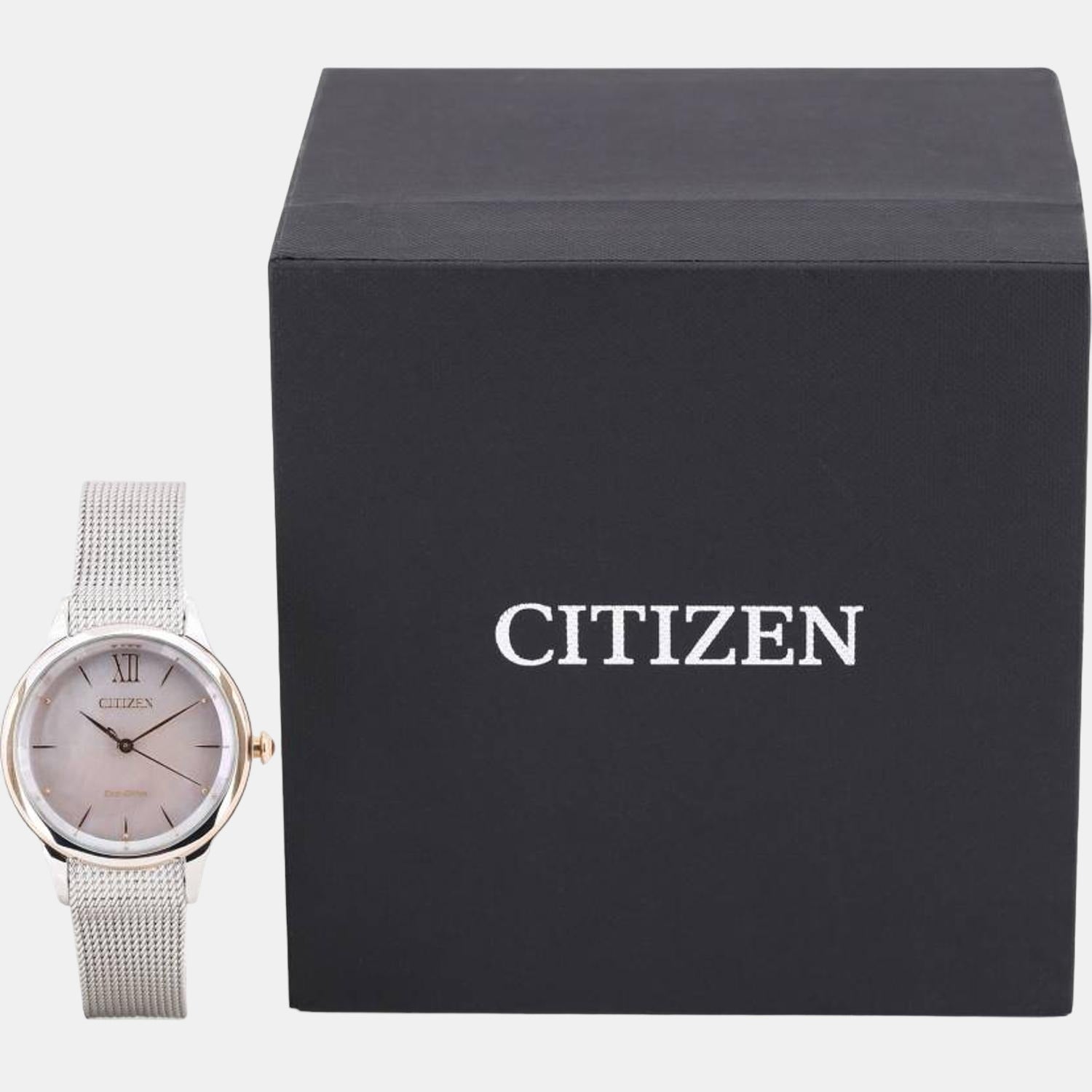 Citizen L Women Eco-Drive Mother Of Pearl Dial Analog Stainless Steel Watch EM0816-88Y