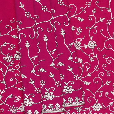 Pink Pure Crepe Embroidered Saree With Vine Motifs-Pink