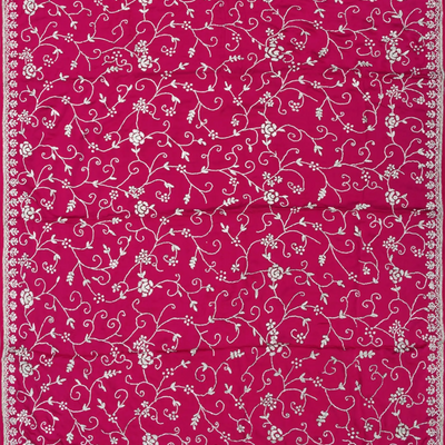 Pink Pure Crepe Embroidered Saree With Vine Motifs-Pink
