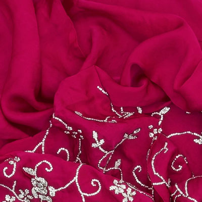 Pink Pure Crepe Embroidered Saree With Vine Motifs-Pink