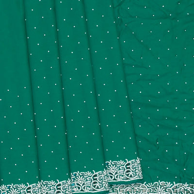 Sea Green Pure Crepe Embroidered Saree With Dotted Motifs-Sea Green