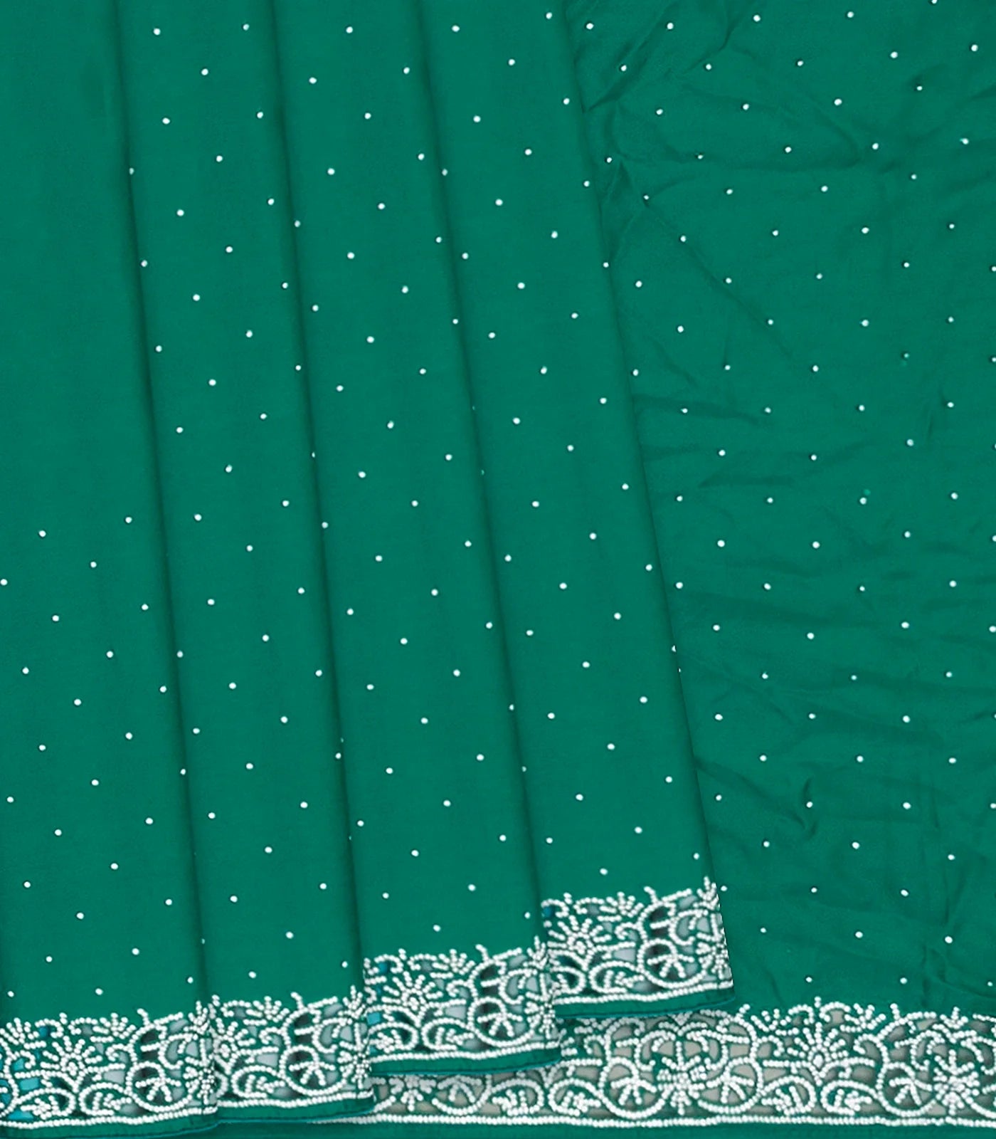 Sea Green Pure Crepe Embroidered Saree With Dotted Motifs-Sea Green