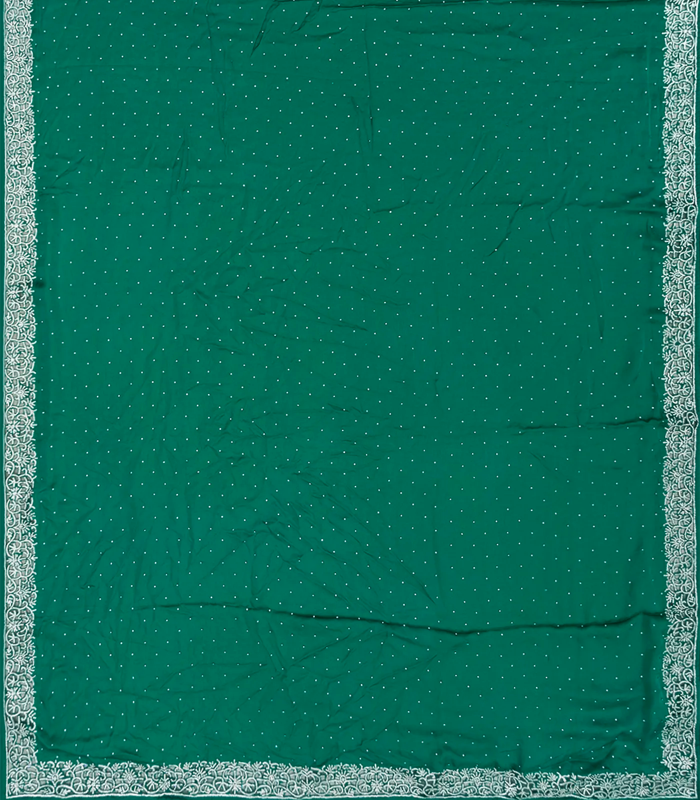 Sea Green Pure Crepe Embroidered Saree With Dotted Motifs-Sea Green