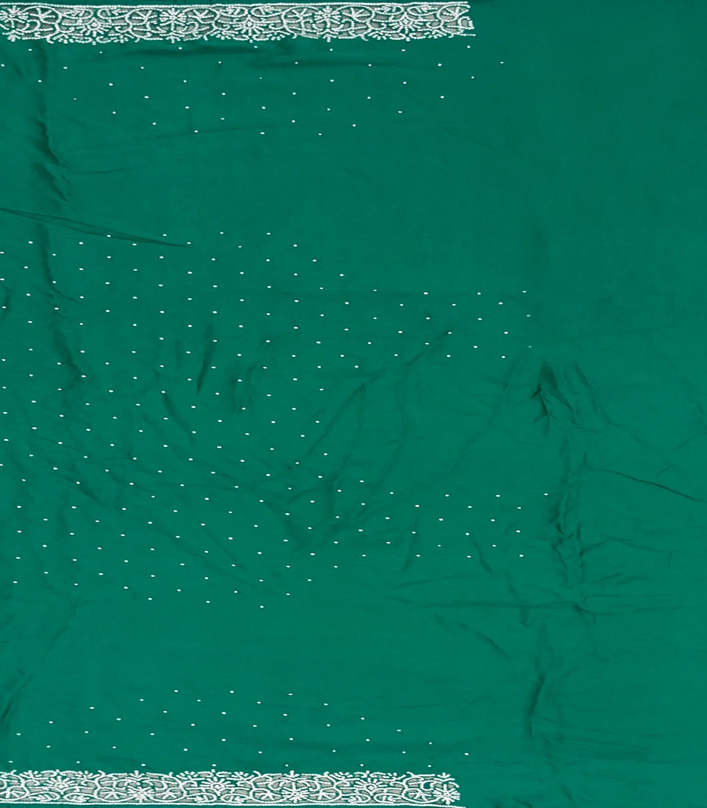 Sea Green Pure Crepe Embroidered Saree With Dotted Motifs-Sea Green