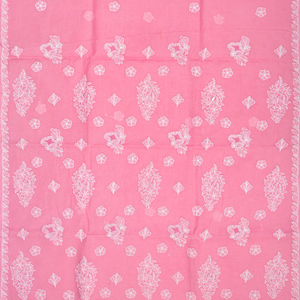 Bubble gum Pink Chikankari Embroidered Cotton Saree With Floral Motifs-BubbleGum Pink