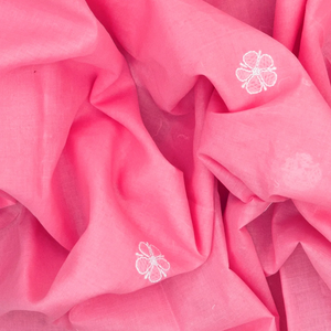 Bubble gum Pink Chikankari Embroidered Cotton Saree With Floral Motifs-BubbleGum Pink