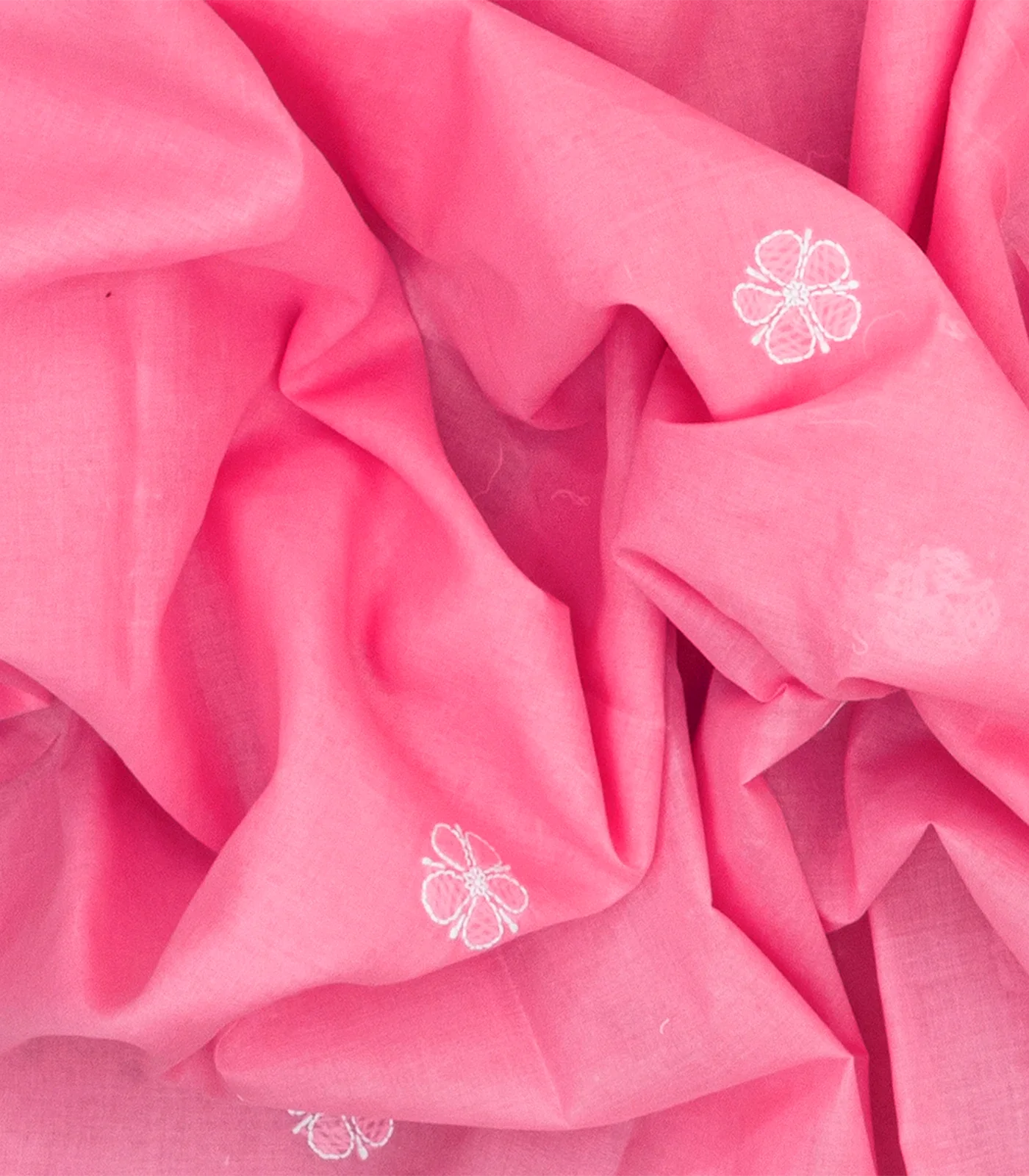 Bubble gum Pink Chikankari Embroidered Cotton Saree With Floral Motifs-BubbleGum Pink