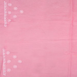 Bubble gum Pink Chikankari Embroidered Cotton Saree With Floral Motifs-BubbleGum Pink