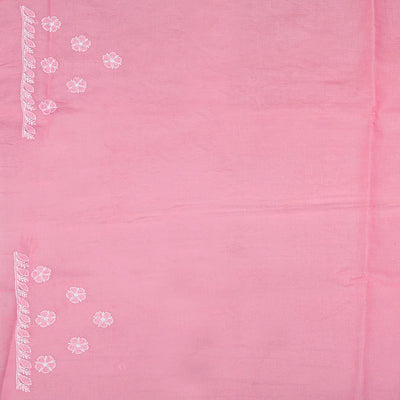 Bubble gum Pink Chikankari Embroidered Cotton Saree With Floral Motifs-BubbleGum Pink