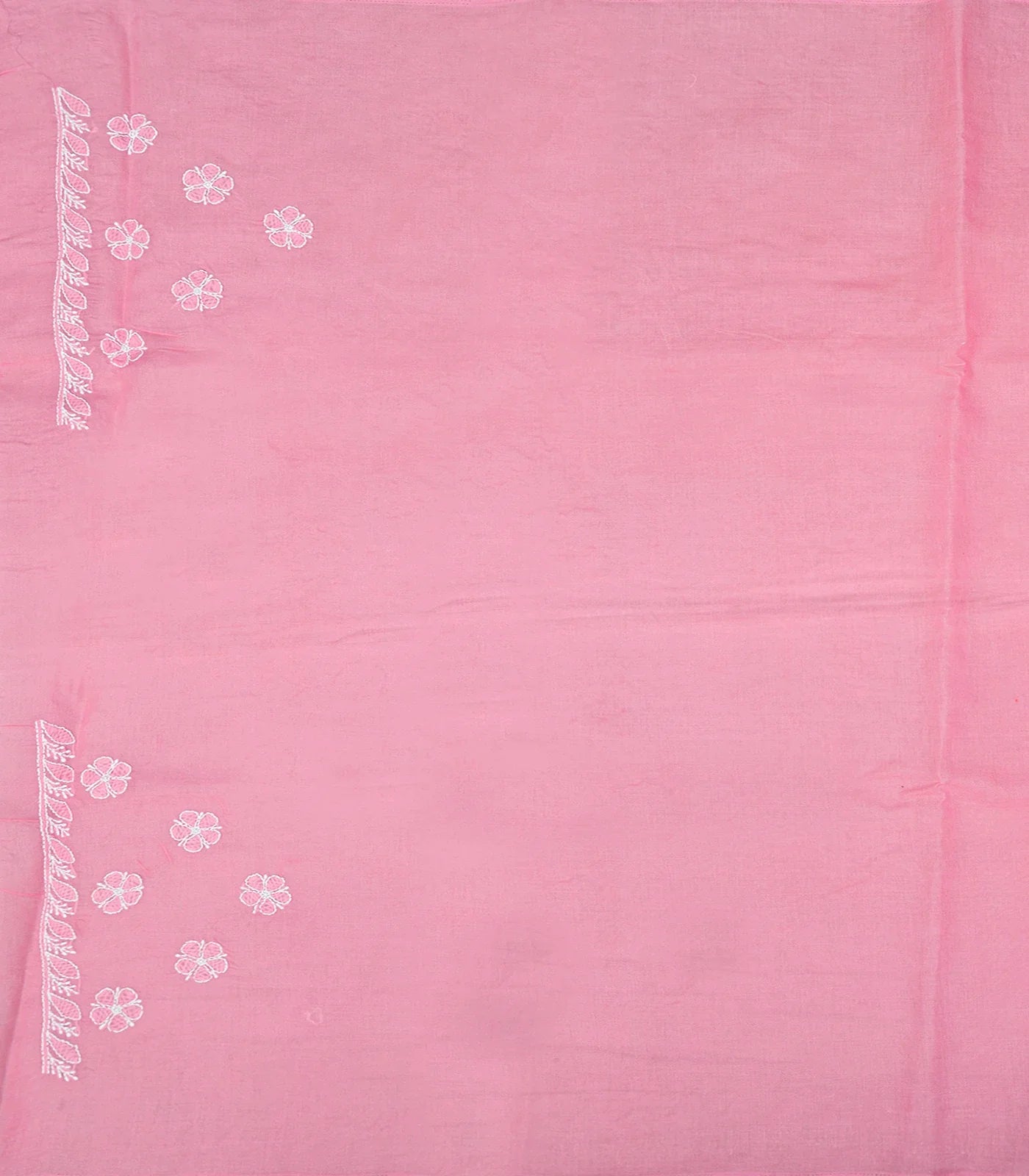 Bubble gum Pink Chikankari Embroidered Cotton Saree With Floral Motifs-BubbleGum Pink