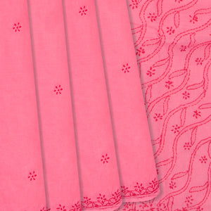 Baby Pink Chikankari Embroidered Cotton Saree With Mango Motifs-Baby Pink