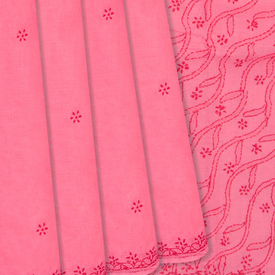 Baby Pink Chikankari Embroidered Cotton Saree With Mango Motifs-Baby Pink