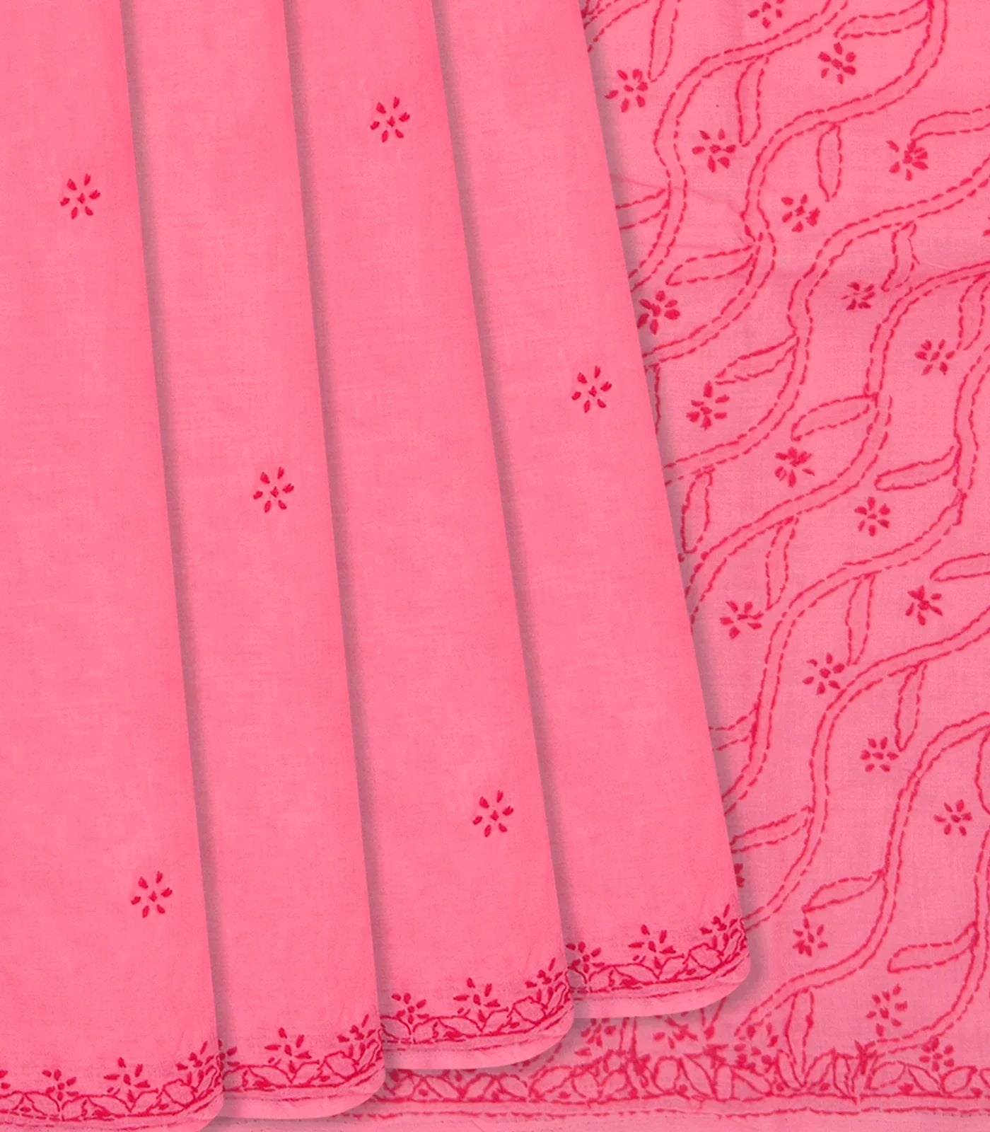 Baby Pink Chikankari Embroidered Cotton Saree With Mango Motifs-Baby Pink