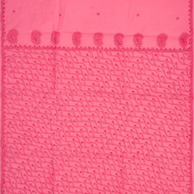 Baby Pink Chikankari Embroidered Cotton Saree With Mango Motifs-Baby Pink