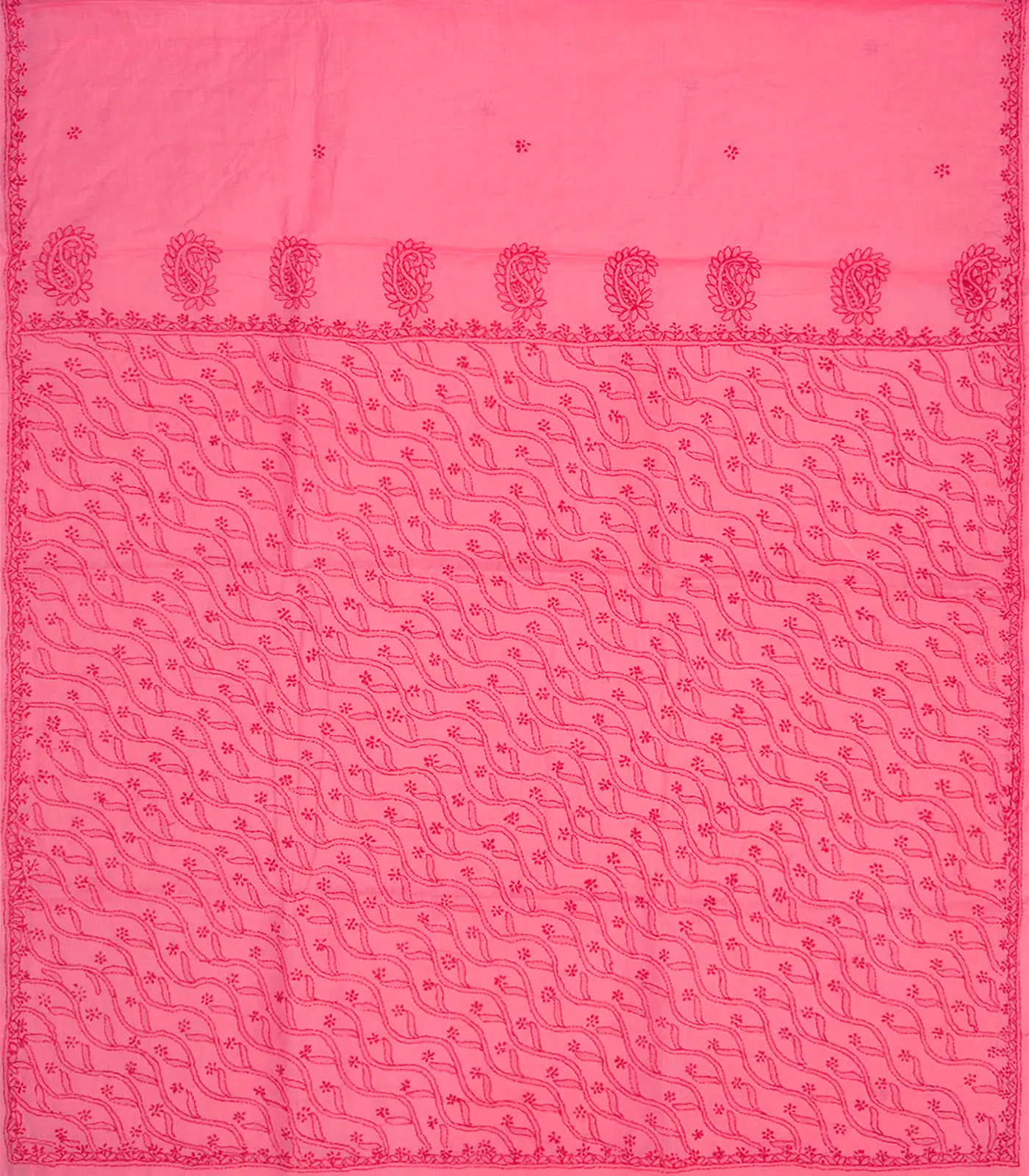 Baby Pink Chikankari Embroidered Cotton Saree With Mango Motifs-Baby Pink