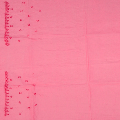 Baby Pink Chikankari Embroidered Cotton Saree With Mango Motifs-Baby Pink