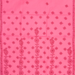 Dark peach Chikankari Embroidered Cotton Saree With Floral Motifs-Dark Peach