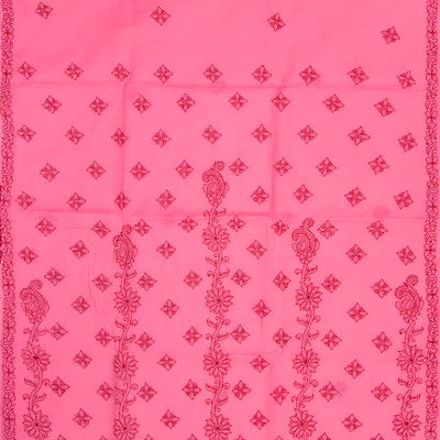 Dark peach Chikankari Embroidered Cotton Saree With Floral Motifs-Dark Peach