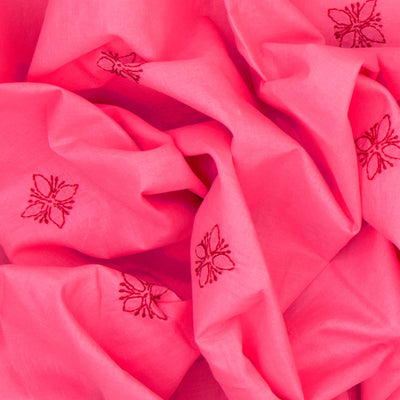 Dark peach Chikankari Embroidered Cotton Saree With Floral Motifs-Dark Peach