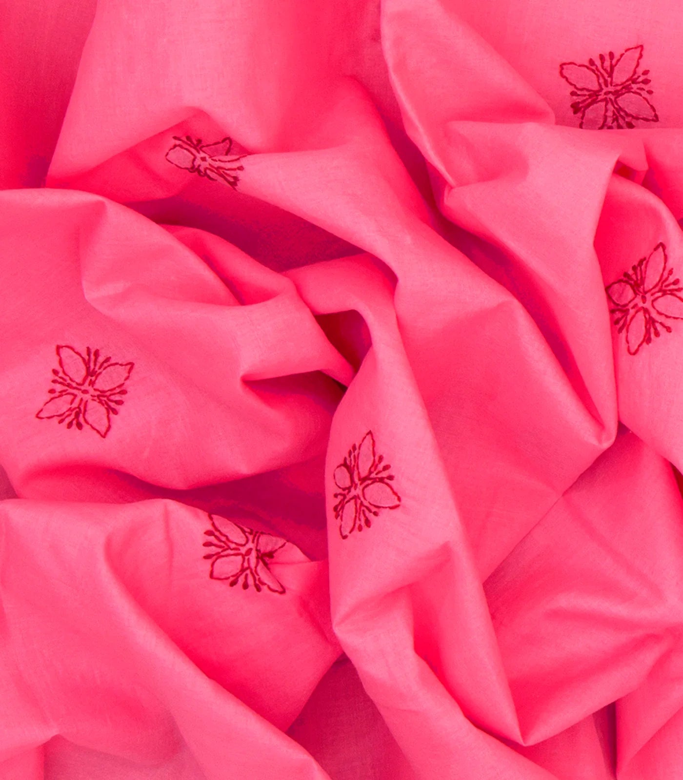 Dark peach Chikankari Embroidered Cotton Saree With Floral Motifs-Dark Peach