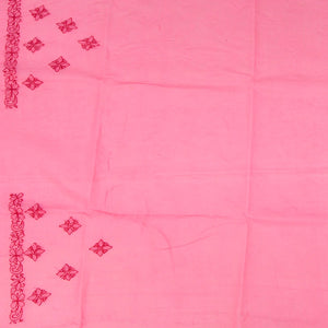 Dark peach Chikankari Embroidered Cotton Saree With Floral Motifs-Dark Peach