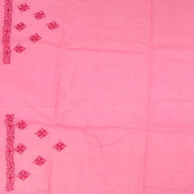 Dark peach Chikankari Embroidered Cotton Saree With Floral Motifs-Dark Peach