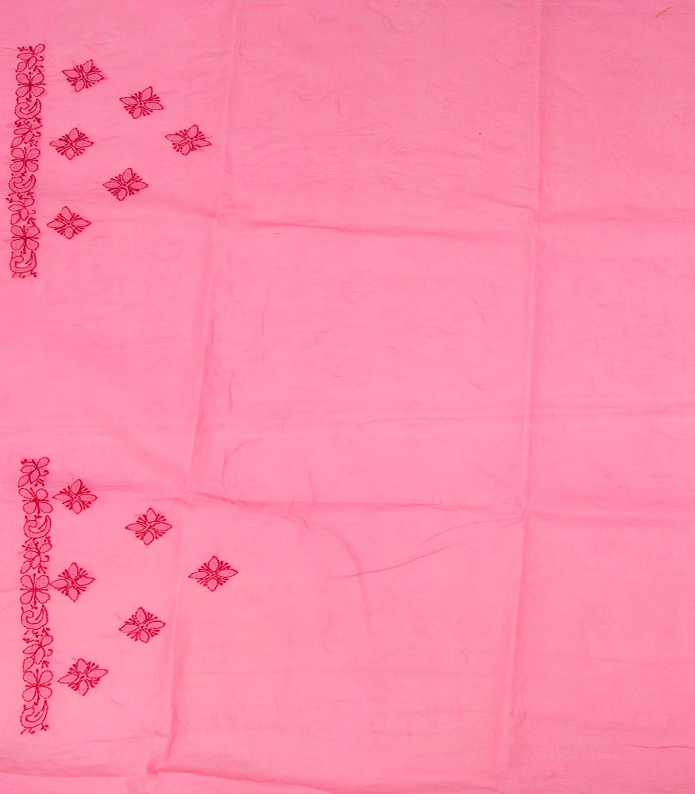 Dark peach Chikankari Embroidered Cotton Saree With Floral Motifs-Dark Peach