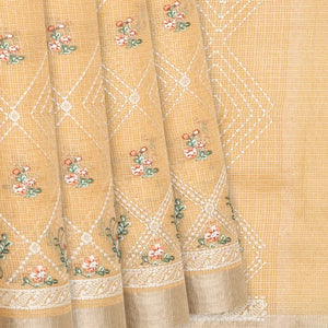 Light Peach Supernet Saree With Embroidered Diamond Motifs-Light Peach