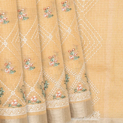 Light Peach Supernet Saree With Embroidered Diamond Motifs-Light Peach