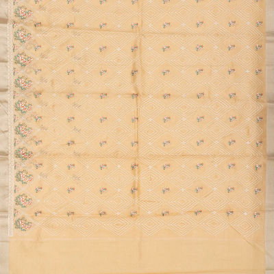 Light Peach Supernet Saree With Embroidered Diamond Motifs-Light Peach