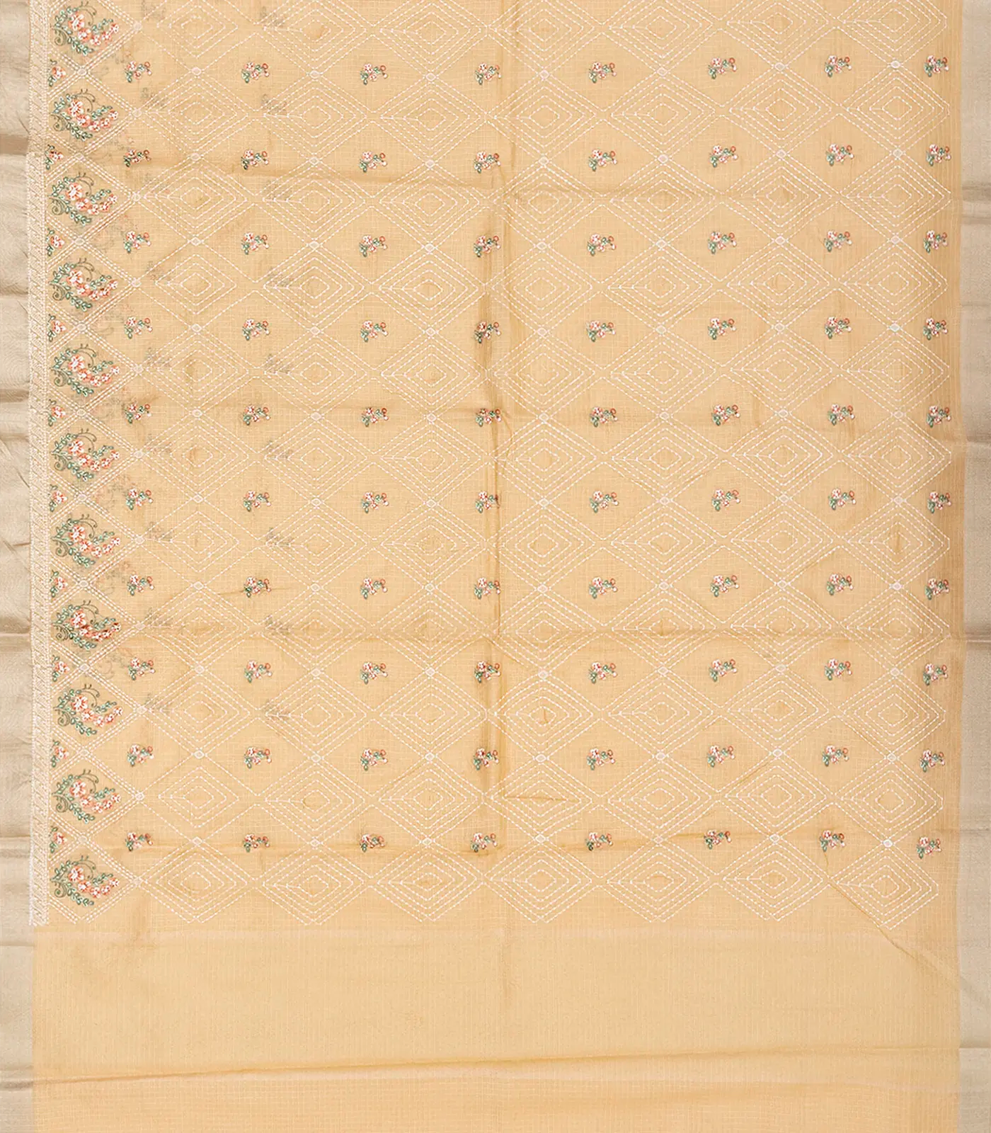 Light Peach Supernet Saree With Embroidered Diamond Motifs-Light Peach