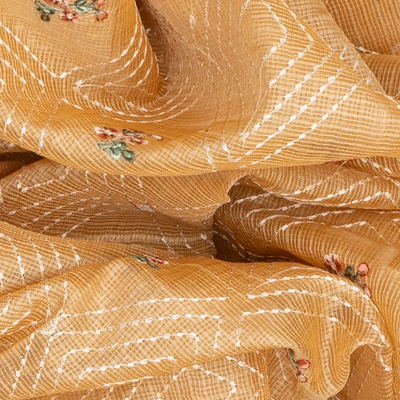 Light Peach Supernet Saree With Embroidered Diamond Motifs-Light Peach