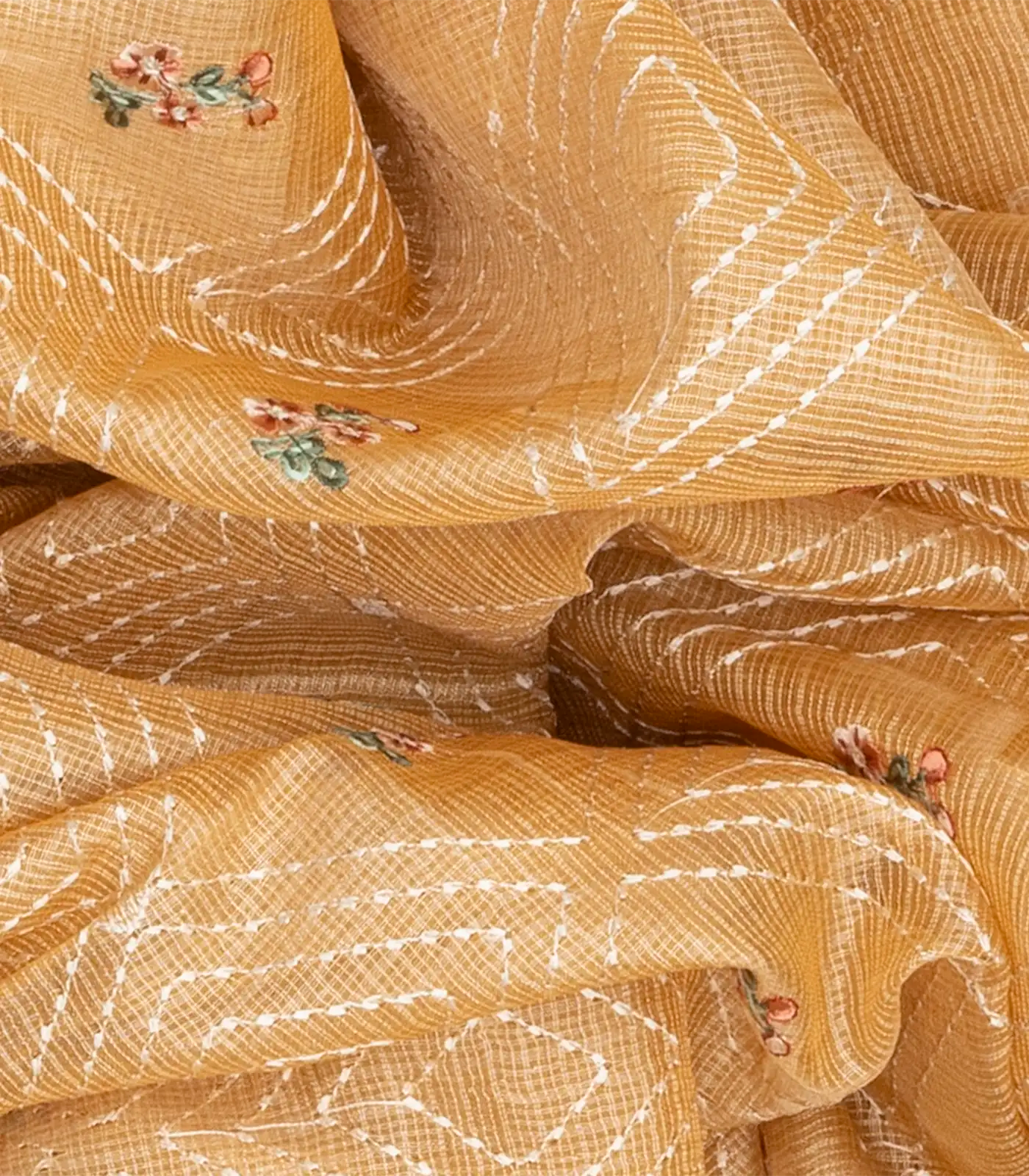 Light Peach Supernet Saree With Embroidered Diamond Motifs-Light Peach