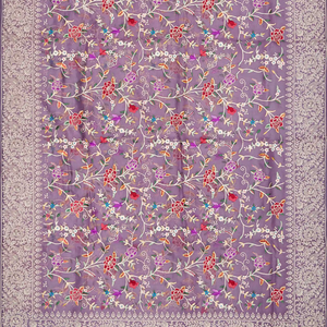 Lilac Organza Silk Saree With Meena Embroidered Motifs-Lilac
