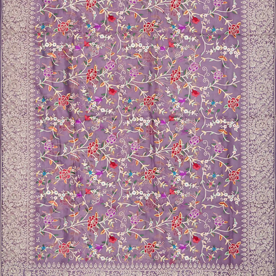Lilac Organza Silk Saree With Meena Embroidered Motifs-Lilac