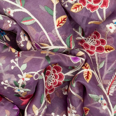 Lilac Organza Silk Saree With Meena Embroidered Motifs-Lilac