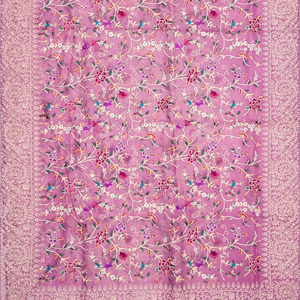 Dusty Pink Organza Silk Saree With Meena Embroidered Motifs-Dusty Pink