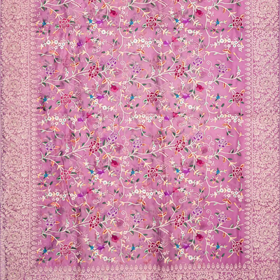 Dusty Pink Organza Silk Saree With Meena Embroidered Motifs-Dusty Pink