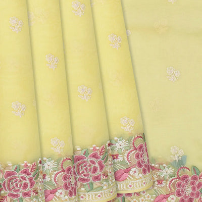 Light Yellow Organza Silk Saree With Meena Embroidered Motifs-Yellow