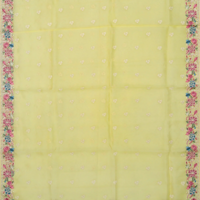 Light Yellow Organza Silk Saree With Meena Embroidered Motifs-Yellow