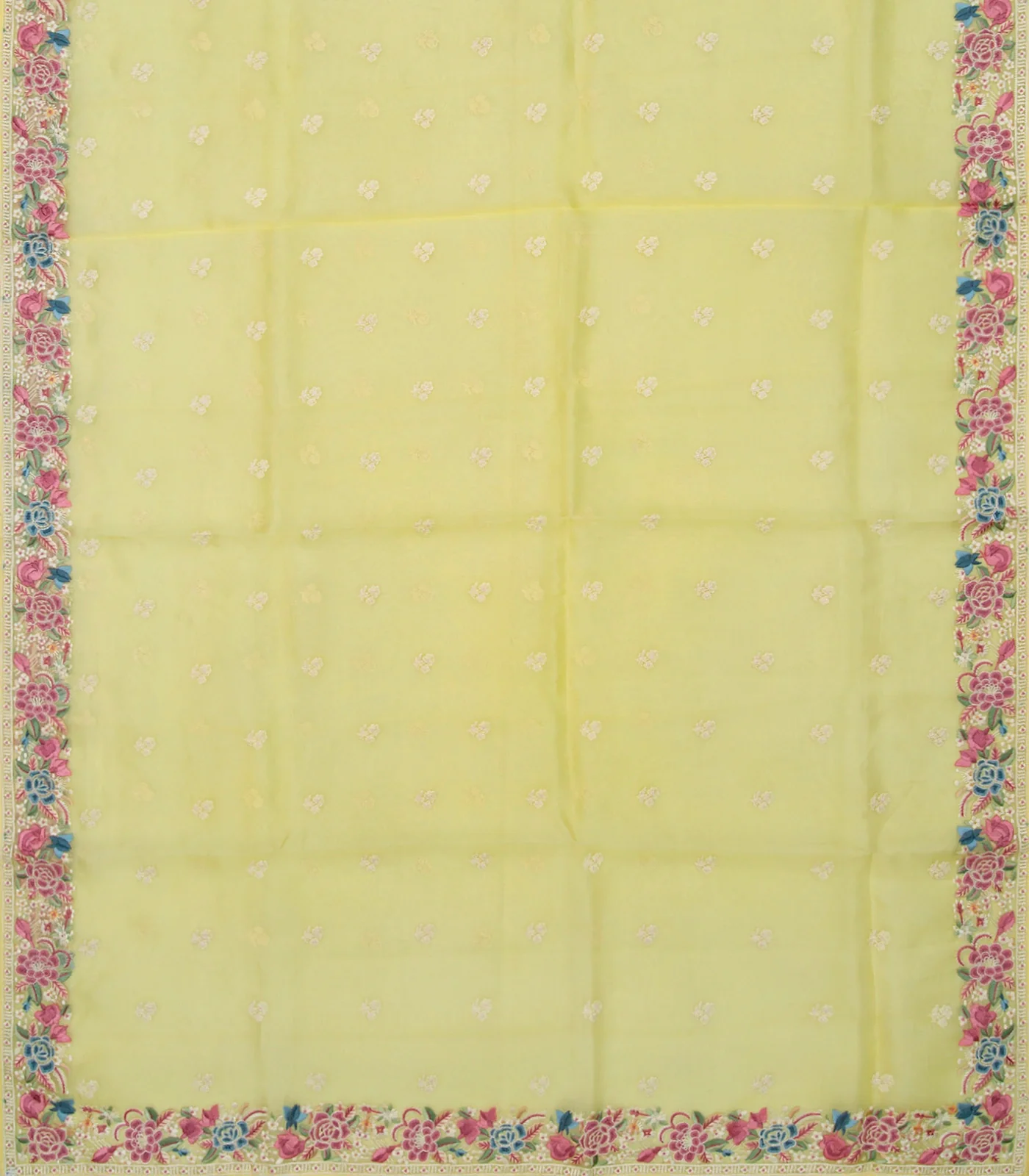 Light Yellow Organza Silk Saree With Meena Embroidered Motifs-Yellow