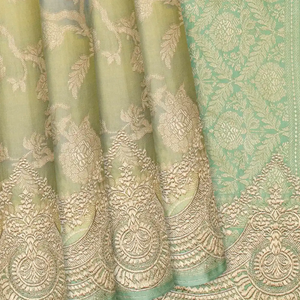 Green Rangkat Silk Saree With Embroidered Motifs-Green