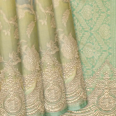 Green Rangkat Silk Saree With Embroidered Motifs-Green
