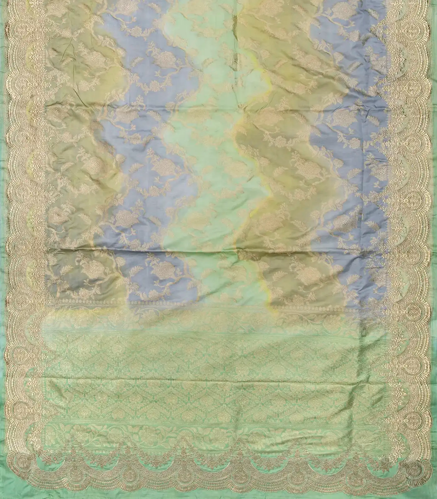 Green Rangkat Silk Saree With Embroidered Motifs-Green