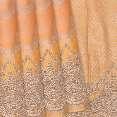 Yellow Rangkat Silk Saree With Embroidered Motifs-Yellow