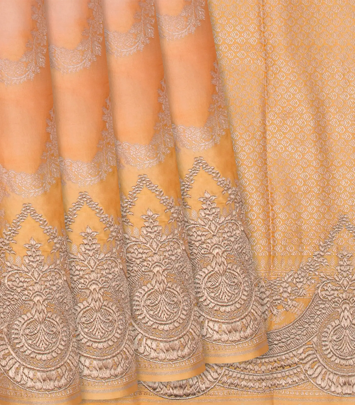 Yellow Rangkat Silk Saree With Embroidered Motifs-Yellow