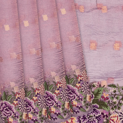 Lavender Georgette Silk Saree With Embroidered Motifs-Lavander