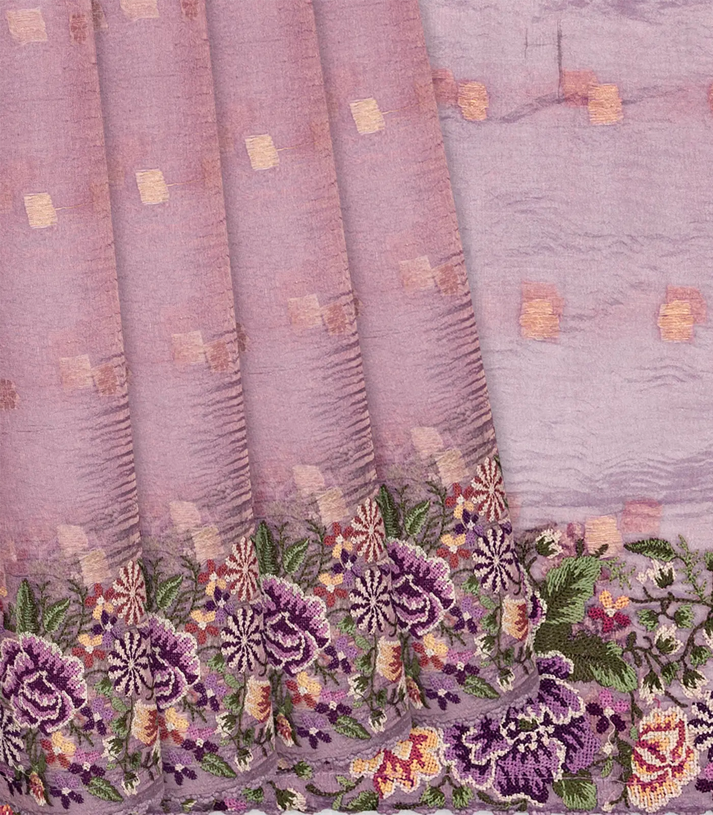 Lavender Georgette Silk Saree With Embroidered Motifs-Lavander