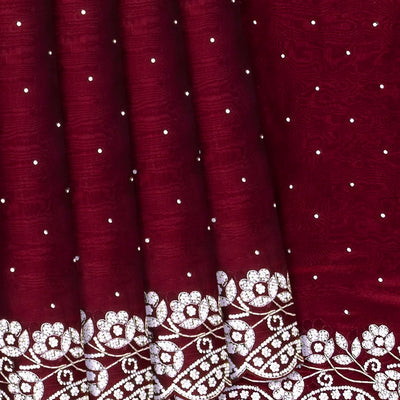 Maroon Woven Viscose Saree With Embroidered Floral Motifs Border-Maroon