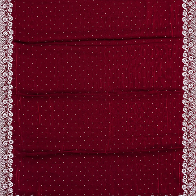 Maroon Woven Viscose Saree With Embroidered Floral Motifs Border-Maroon